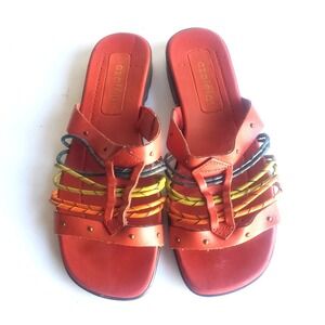 AZALEIA Womens Sandals 7.5 M Leather Open Toe Red Boho Hippy Multicolor